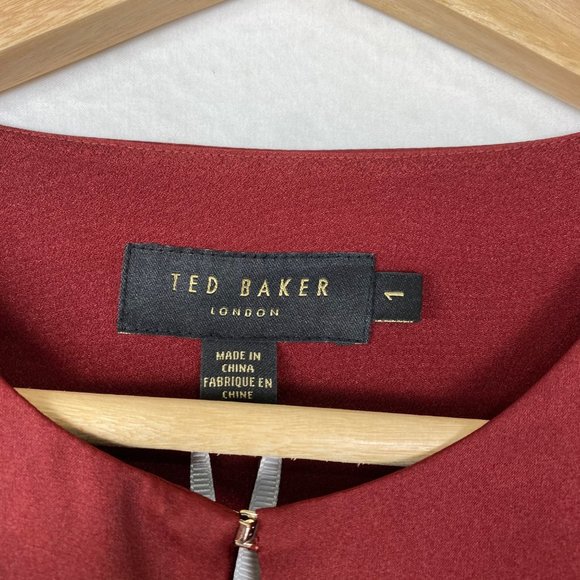 NWT Ted Baker London Neenha Long Sleeve Satin Midi Wrap Dress Red 1 - Picture 12 of 12